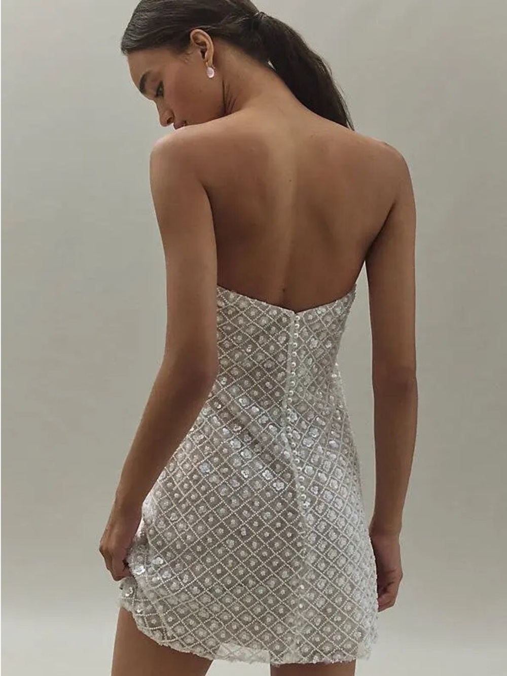 By Watters Crescendo Strapless Beaded Mini Dress in White - Picture 3 of 7